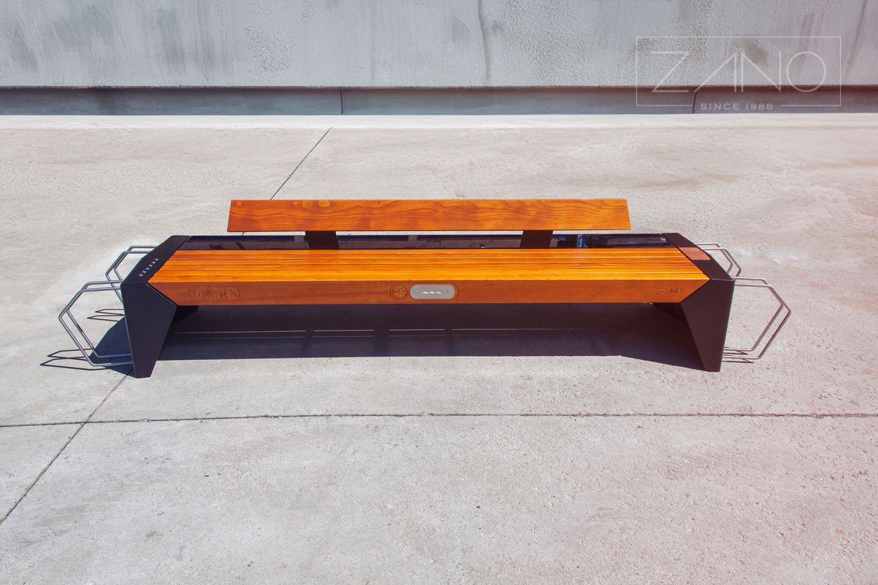 Modern bench with solar panel and USB ports