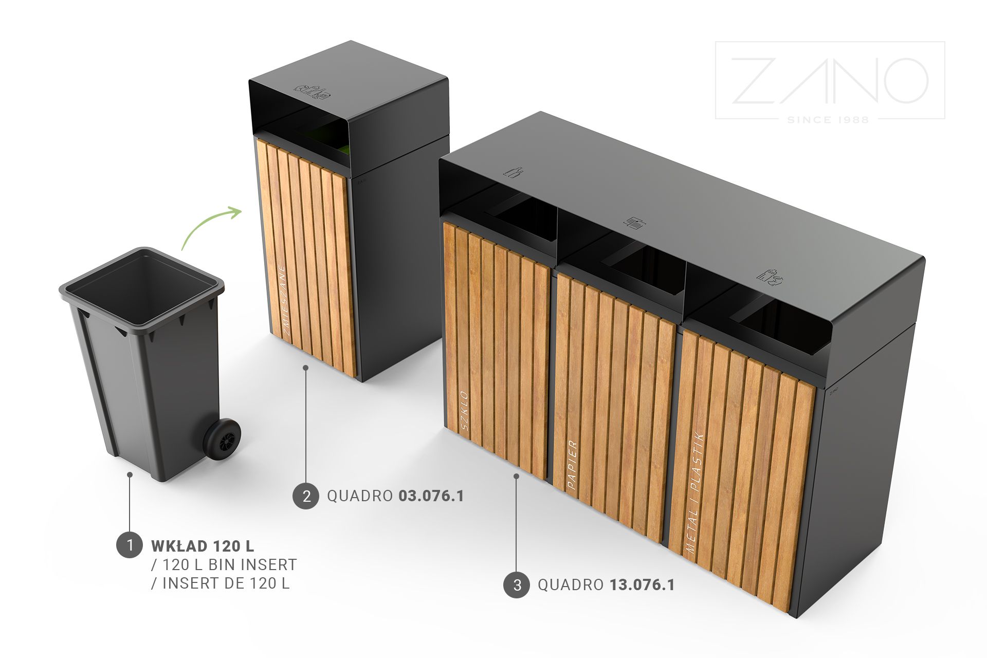 Kosz recyklingowy i kosz na śmieci Quadro