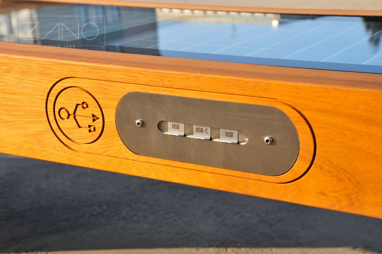 Solar bench with USB fast charging panel