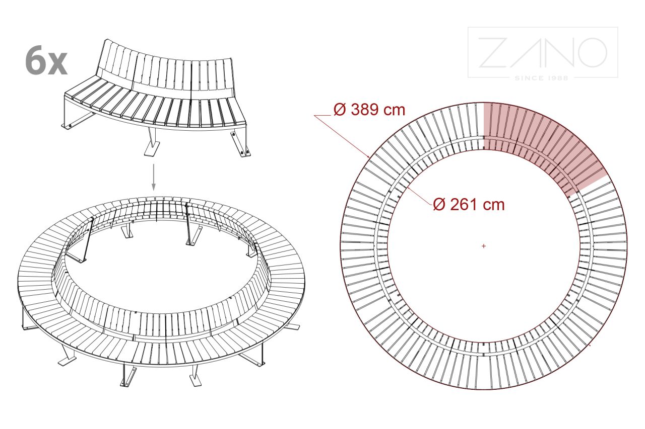 Domino 60 degree circular bench composition