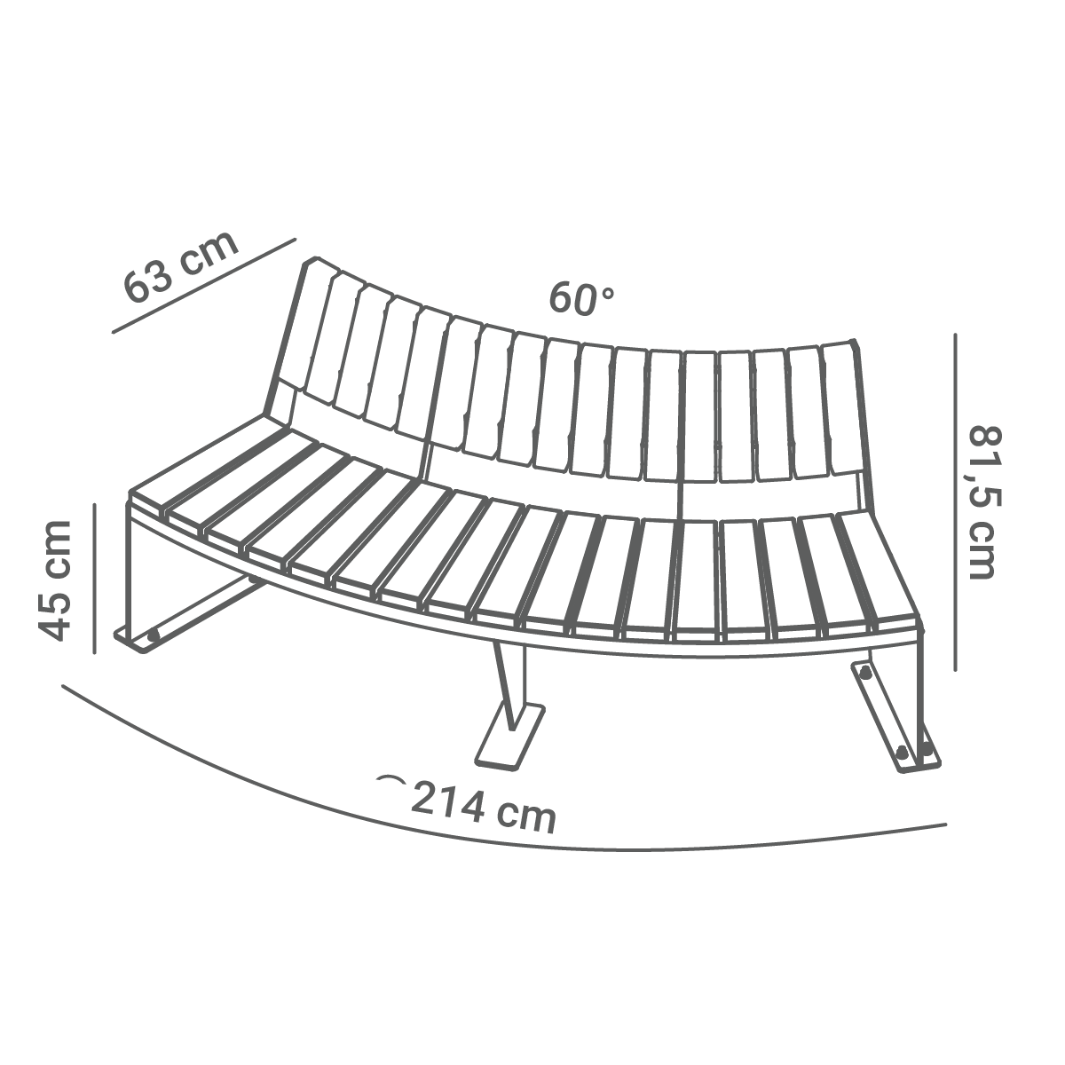 Domino 60 degree bench | dimensions